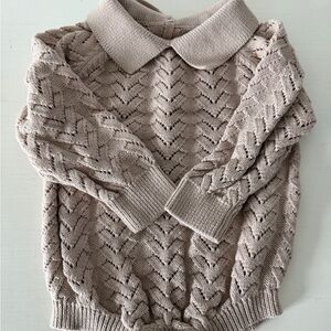 Women’s Collared Open-Knit Sweater in Light Taupe